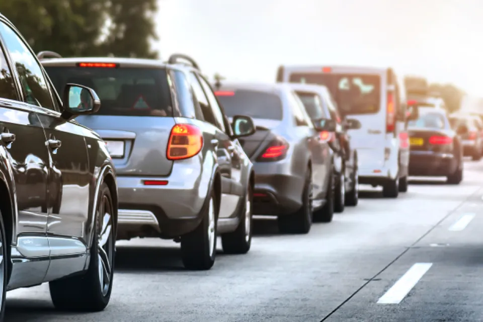 View of cars in traffic jam from behind